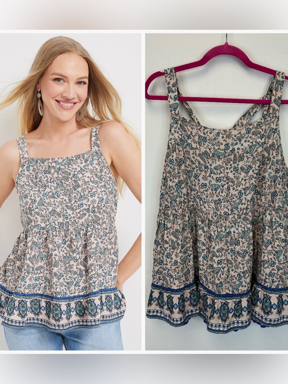Paisley‎ Boho Cottagecore NWT Peplum Tie Back Sleeveless Top Floral Size XL